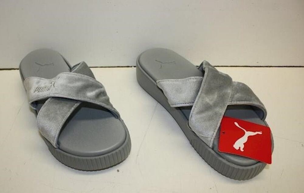 Puma Slide Sandals ~ Velvet Platform Quarry Gray ~ SIze 9 1/2 NIB #3806750